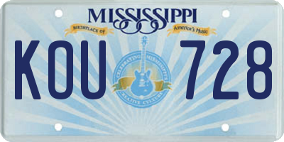 MS license plate KOU728
