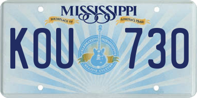 MS license plate KOU730