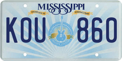 MS license plate KOU860