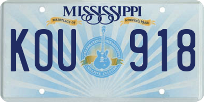 MS license plate KOU918