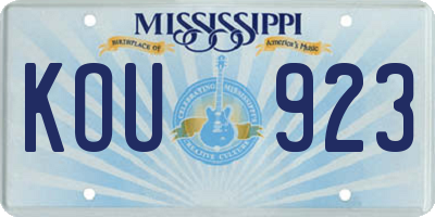 MS license plate KOU923