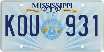 MS license plate KOU931
