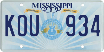 MS license plate KOU934