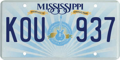 MS license plate KOU937