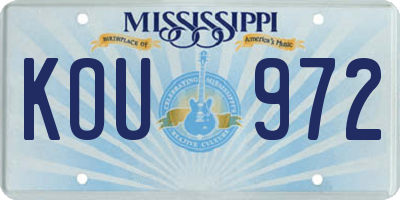 MS license plate KOU972