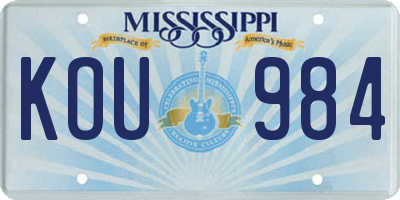 MS license plate KOU984
