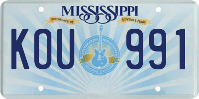 MS license plate KOU991