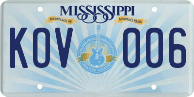 MS license plate KOV006