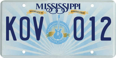 MS license plate KOV012