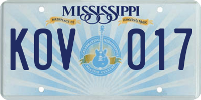 MS license plate KOV017