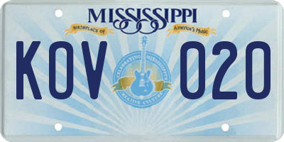 MS license plate KOV020