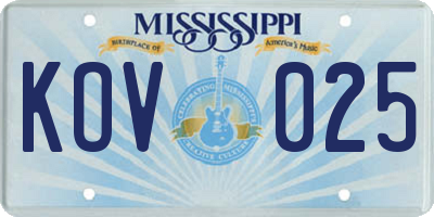 MS license plate KOV025