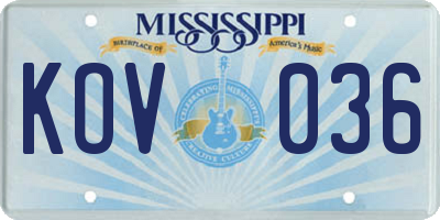 MS license plate KOV036
