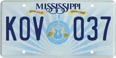 MS license plate KOV037