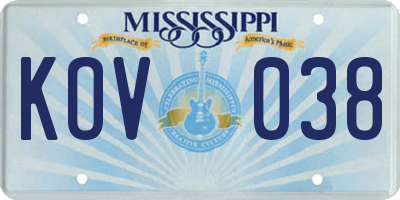 MS license plate KOV038