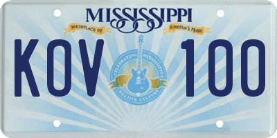 MS license plate KOV100