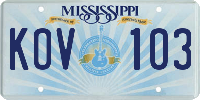 MS license plate KOV103