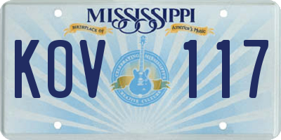 MS license plate KOV117