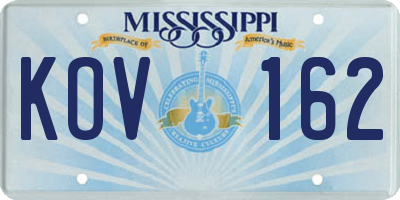 MS license plate KOV162