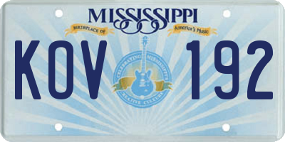 MS license plate KOV192