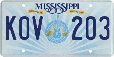 MS license plate KOV203
