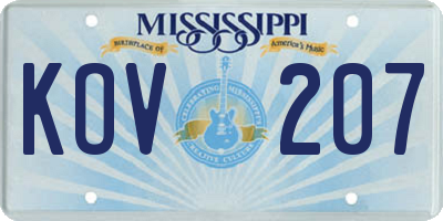 MS license plate KOV207