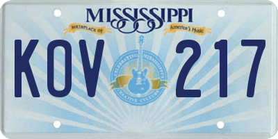 MS license plate KOV217