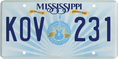 MS license plate KOV231