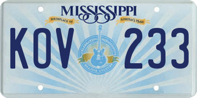 MS license plate KOV233