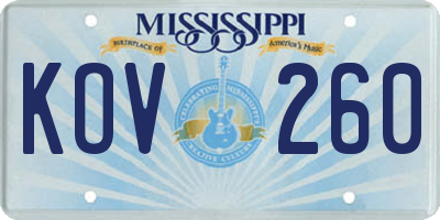 MS license plate KOV260