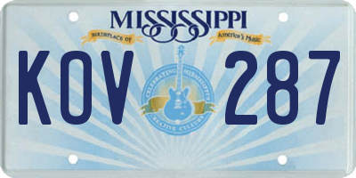 MS license plate KOV287