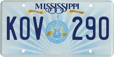 MS license plate KOV290