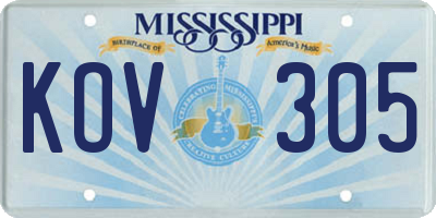 MS license plate KOV305