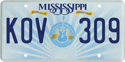 MS license plate KOV309