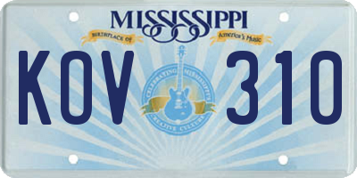 MS license plate KOV310