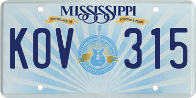 MS license plate KOV315