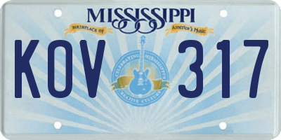 MS license plate KOV317