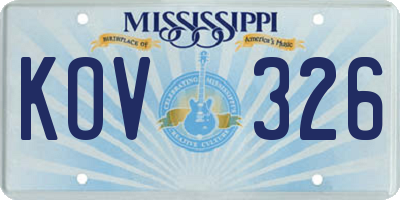 MS license plate KOV326