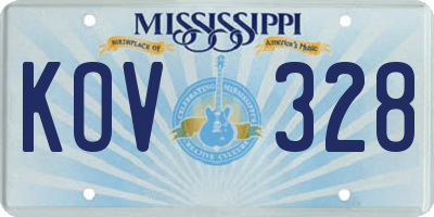 MS license plate KOV328
