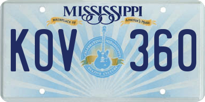 MS license plate KOV360