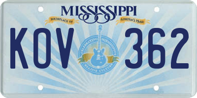 MS license plate KOV362