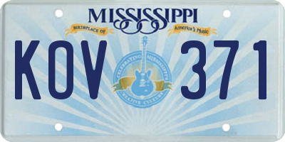 MS license plate KOV371