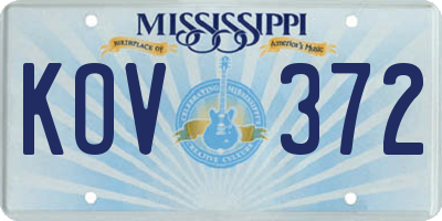 MS license plate KOV372