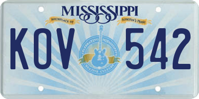 MS license plate KOV542