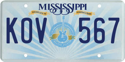 MS license plate KOV567