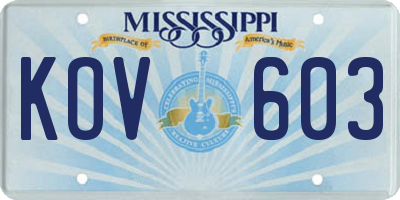 MS license plate KOV603