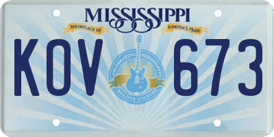 MS license plate KOV673