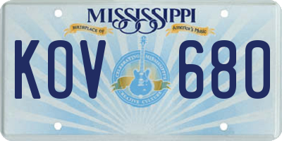 MS license plate KOV680