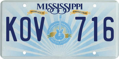 MS license plate KOV716