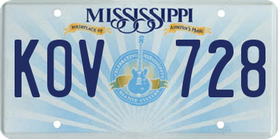 MS license plate KOV728